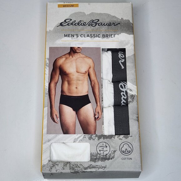 Eddie Bauer Men's M White 100% Cotton Classic Low Rise Briefs Underwear 5 Pack - Picture 1 of 4